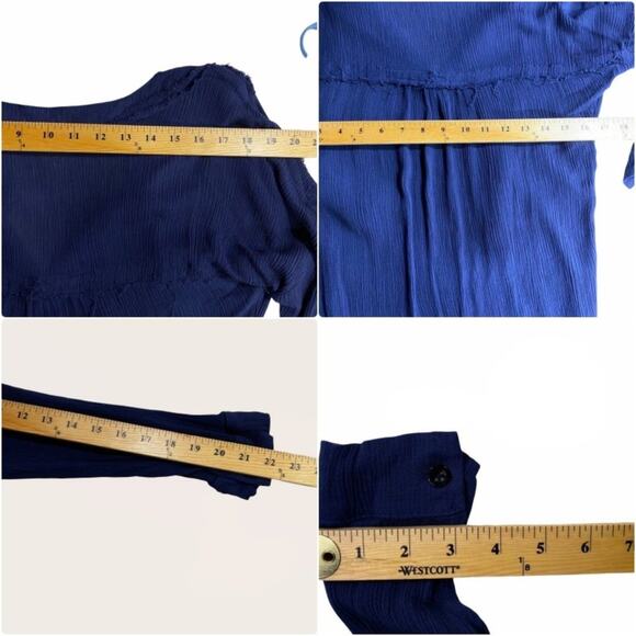 Zaful Navy Blue Distressed Semi-Sheer Boho Top Tunic Shirt Tassels Size Large - Picture 11 of 11